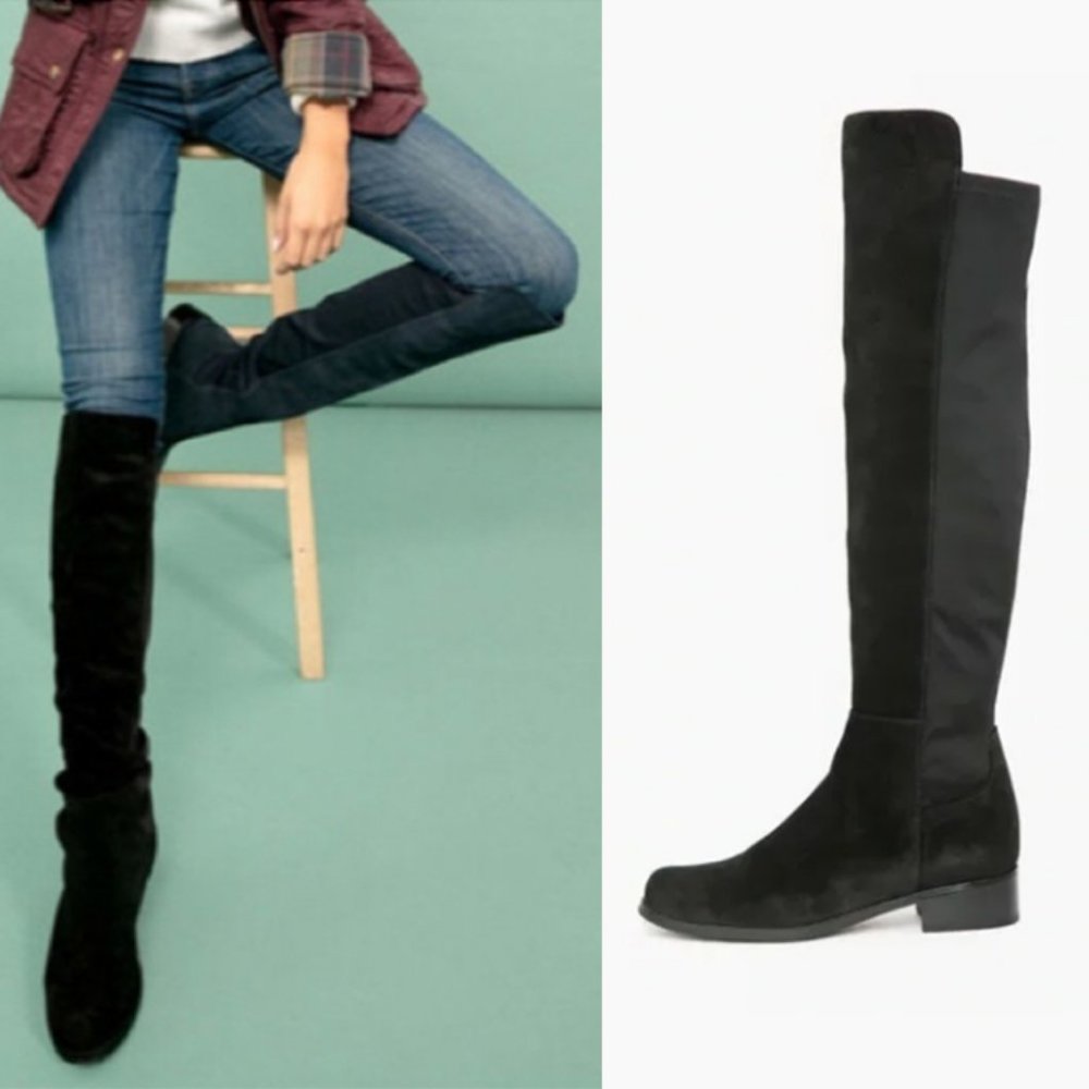 Black Over-the-Knee Women's Boots - Classic Suede Look